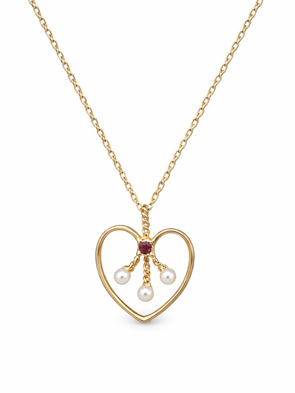 Vintage Avon Gold Tone Heart Necklace Faux Pearl Ruby Pendant Romantic